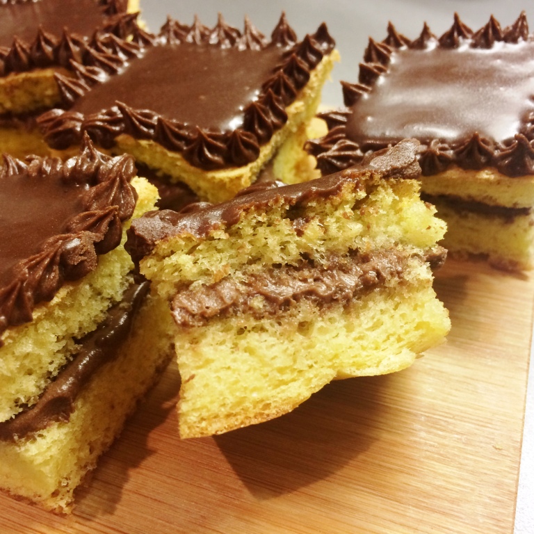layered filling in chocolatines made with gluten free genoise sponge